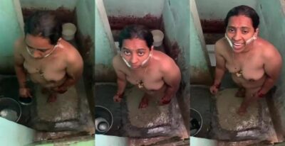 Mallu big boobs aunty bathroom me nahate hue